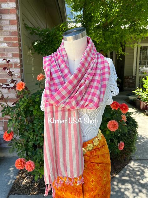 Pink Khmer Krama Kroma Scarf Cambodian Scarf Cambodian Kromar