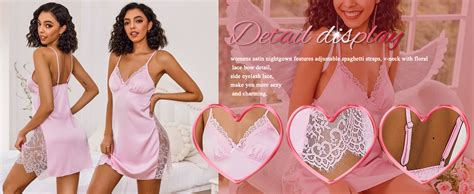 Avidlove Women S Slit Lingerie Dress Satin Nightgown Lace Chemise Sleepwear V Neck Full Slip At