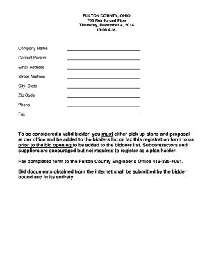 Fillable Online FULTON COUNTY OHIO 706 Reinforced Pipe Fax Email Print