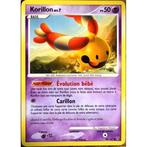 Carte Pokémon 98 147 Korillon 50 PV Série Platine VS NEUF FR