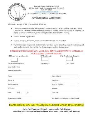 Fillable Online Pavilion Rental Agreement Hancock County Parks And