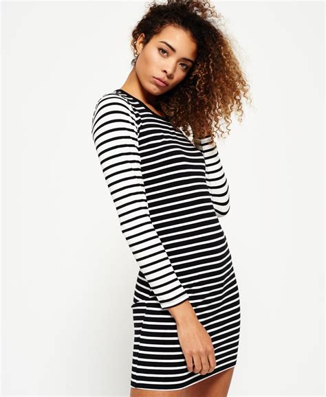 Womens Stripey Long Sleeve Dress In Black Superdry