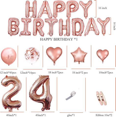 24th Birthday Decoration Balloons Rose Gold Set, 24th Birthday ...