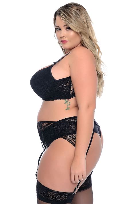 Conjunto Plus Size Soutien Calcinha E Cinta Liga Preto Vk Moda Plus Size