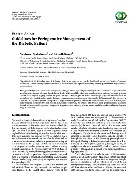 Pdf Guidelines For Perioperative Management Of The Diabetic Patient