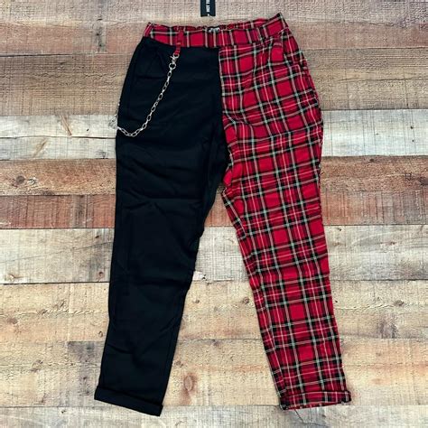 Hot Topic Women S Split Leg Red Plaid Color Block Depop