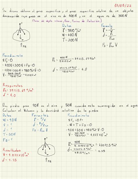 SOLUTION Ejercicios De Calculo De Peso Espec Fico Peso Espec Fico