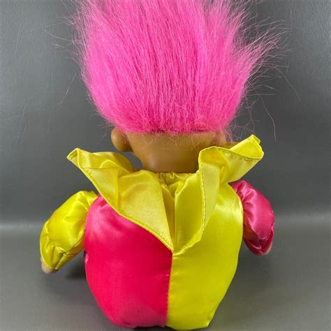 Russ Baby Clown Jester Troll Doll Toy Pink Yellow 13” Vinyl Face Plush