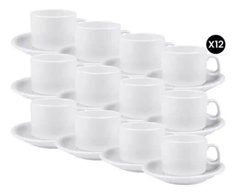 Taza Caf Con Plato Porcelana Blanca Verbano L Nea Recta X Env O Gratis