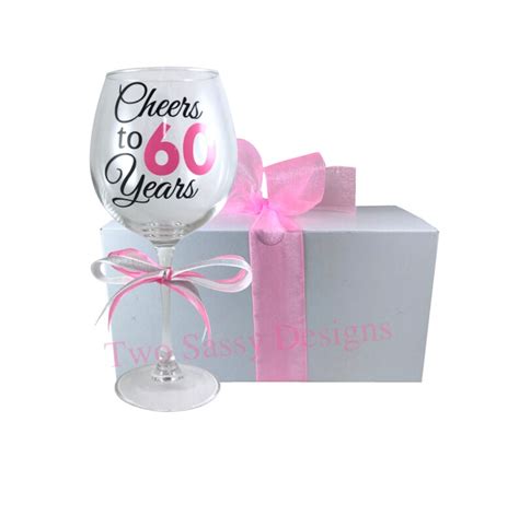 60th Birthday Wine Glass Pink Cheers To 60 Years Wine Glass Etsy