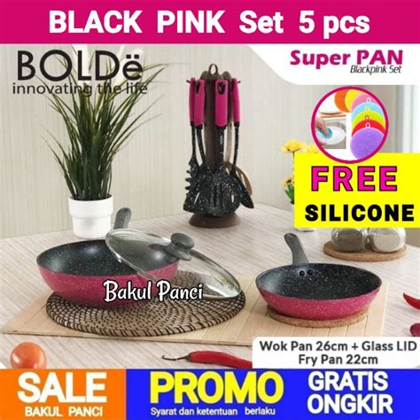 Jual Bolde Super Pan Set Black Pink Wajan Panci Panci Granite Ceramic