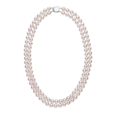 7 0 7 5 Mm 18 Inch Aaa Double Strand White Akoya Pearl Necklace