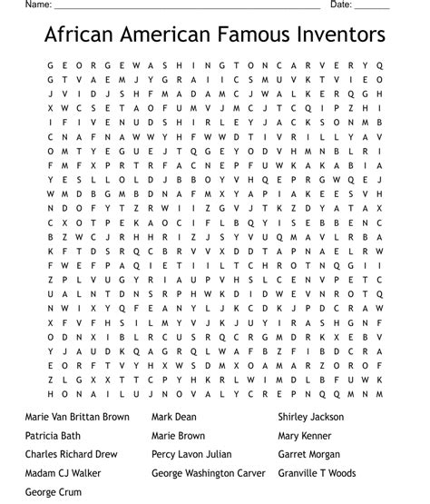 African American Famous Inventors Word Search Wordmint