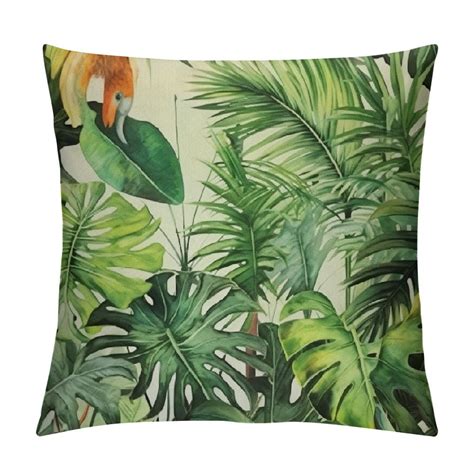 Comio Tropical Palm Leaves Pillow Covers Green Banana Leaf Throw Pillow