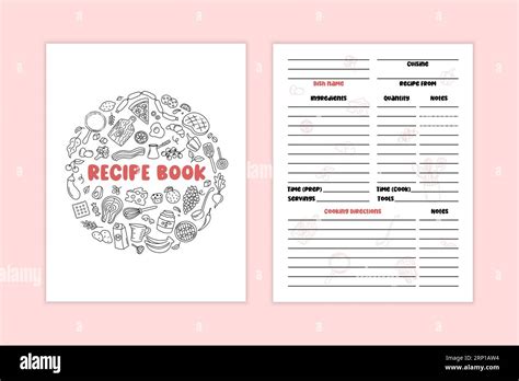 Recipe Book Template Cover Of Cookbook And Dish Page Blank Vector