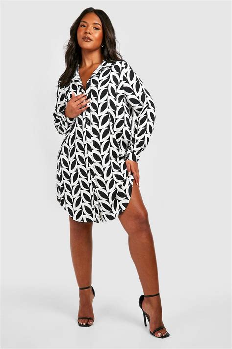 Plus Mono Print Shirt Dress Boohoo Uk