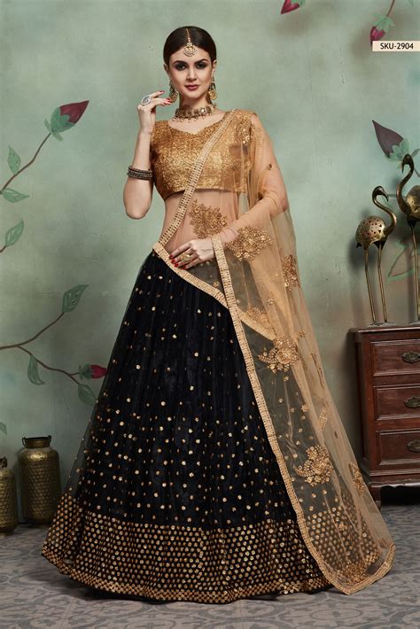 Buy Black Color Net Sequins Wedding Lehenga In Uk Usa And Canada