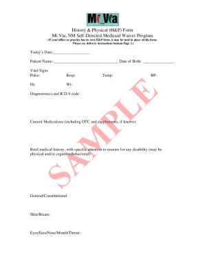 Fillable Online New Mexico Medicaid Mi Via History And Physical Form