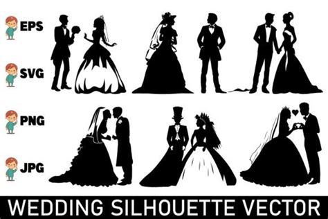 Wedding Couple Silhouette Vector Bundle Graphic By Art Merch X