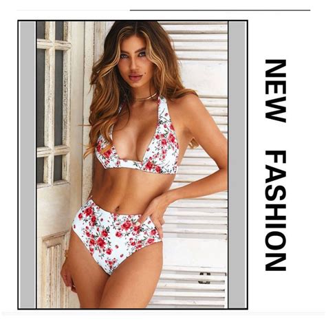 New Style Printed High Waist Split Bikini Swimsuit Women Sexy