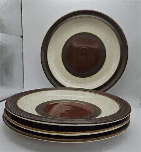 Set Of Vtg Mcm Denby Potters Wheel Rust Dinner Plates Red Brown