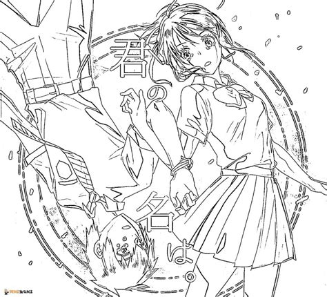 Mitsuha Miyamizu With Taki Tachibana Coloring Pages Your Name