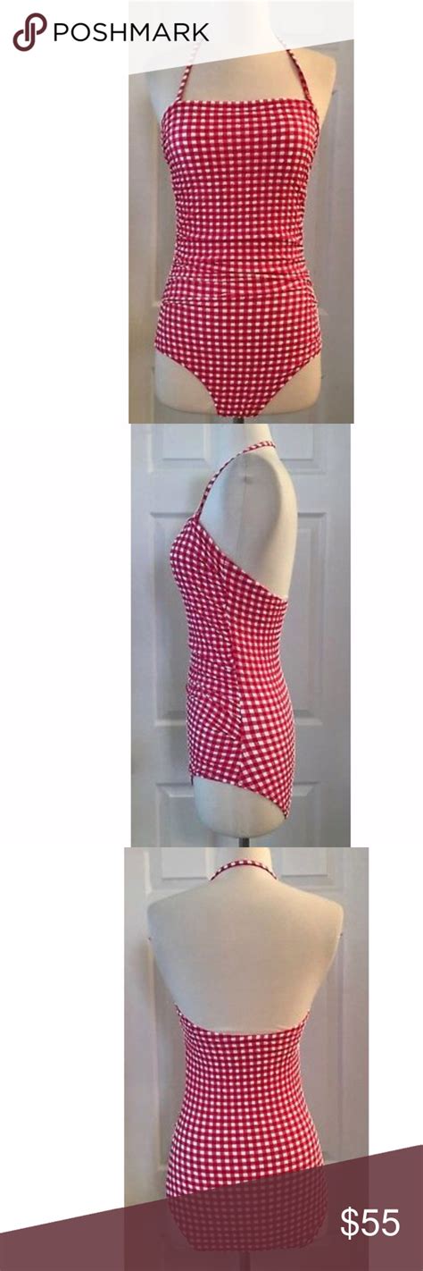 J Crew Gingham Ruched Bandeau One Piece Swimsuit S Bandeau One Piece