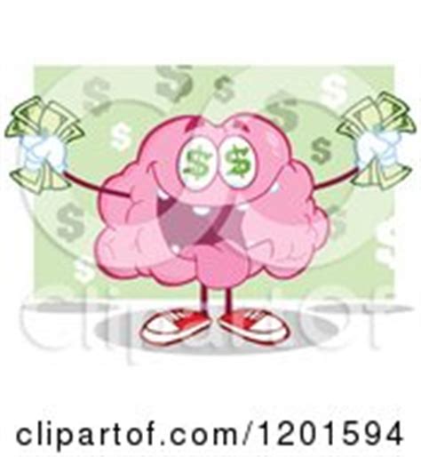 Cartoon Of A Black And White Brain Mascot With Dollar Eyes Royalty