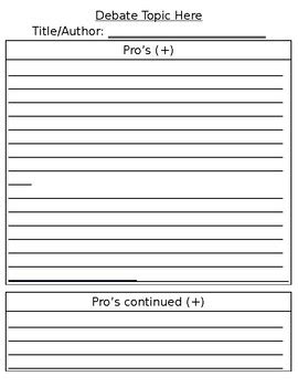 Pro Con Debate Graphic Organizer Note Taking Sheet By Lorna Bozych