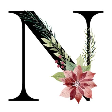 Premium Photo Floral Letter N With Christmas Poinsettia