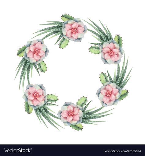 Watercolor Wreath Of Cacti And Succulent Vector Image