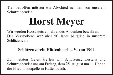 Traueranzeigen Von Horst Meyer Trauer Gedenken