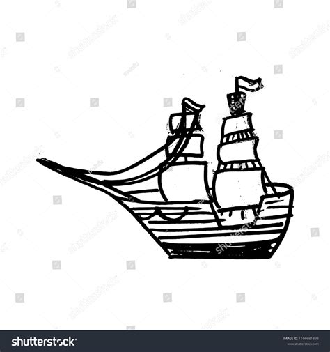 Sketche Of Ship With Sails Royalty Free Stock Vector 1166681893