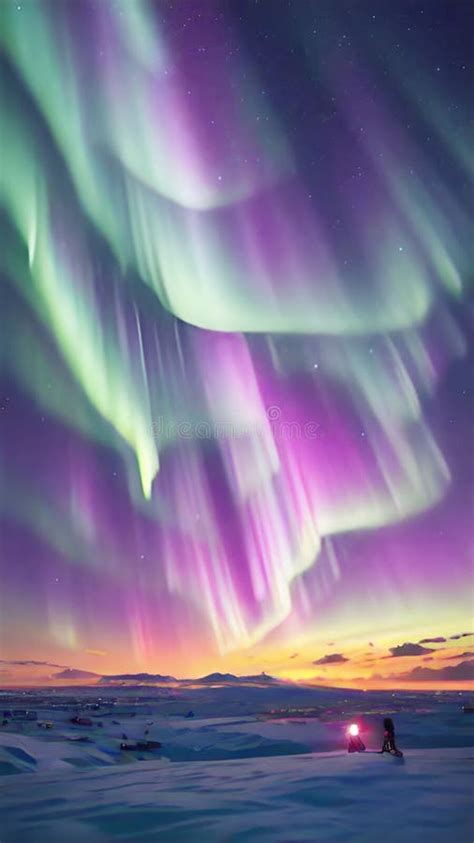 Awe Inspiring Aurora Borealis Dancing Across Arctic Sky Stock