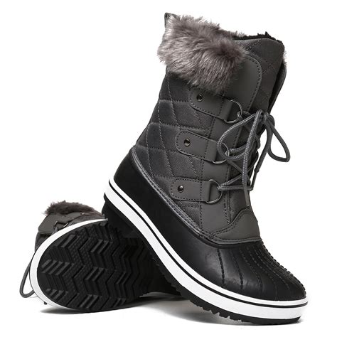 Gracosy Snow Boots For Women Winter Fur Lined Warm Mid Calf Waterproof Hiking L