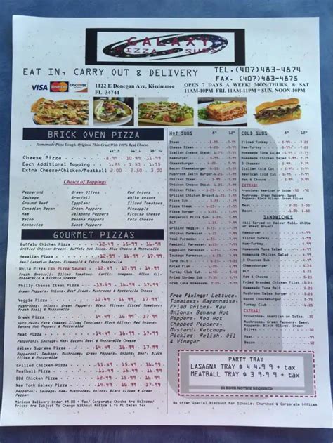 Galaxy Pizza & Subs Menu, Menu for Galaxy Pizza & Subs, Kissimmee ...