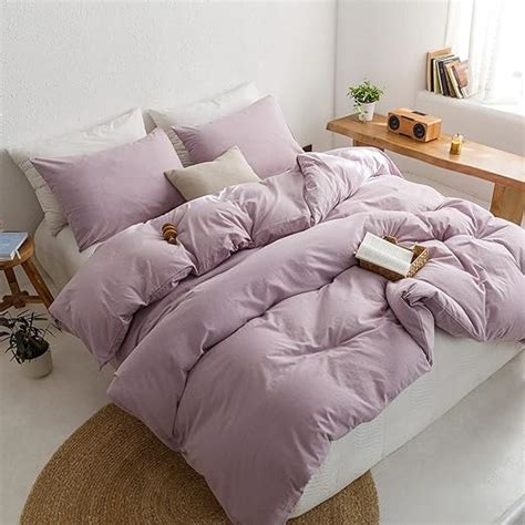 Amazon ECOCOTT Light Purple Duvet Cover Queen Size 100 Washed