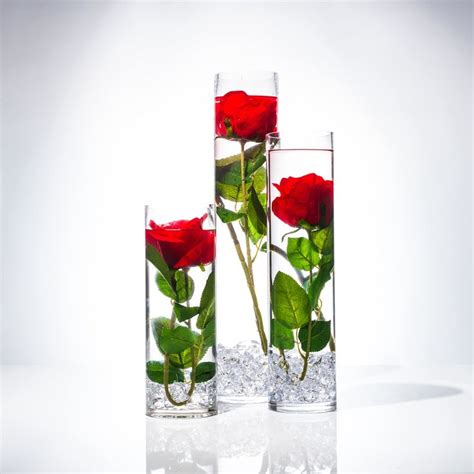 Submersible Red Rose Floral Wedding Centerpiece With Floating Candles And Acrylic Crystals Kit