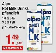 Alpro Not Milk Drinks Pflanzlich Angebot Bei V Markt