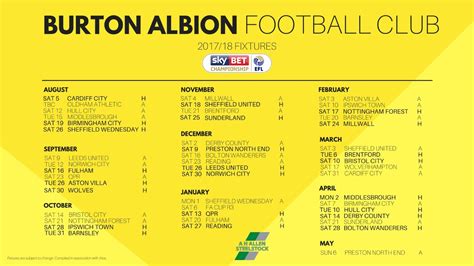 THE FULL 2017/18 FIXTURE LIST - News - Burton Albion