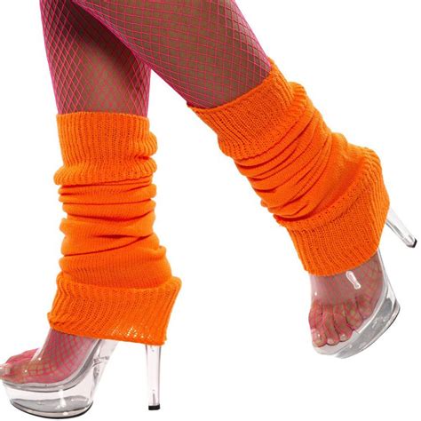 Ladies Neon Orange Fancy Dress Leg Warmers 80s Legwarmers Hen Party