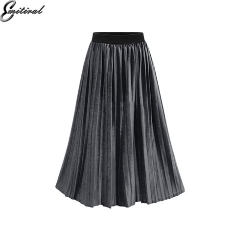 2017 Autumn Winter Women Velvet Pleated Skirt Elastic Waist Elegant