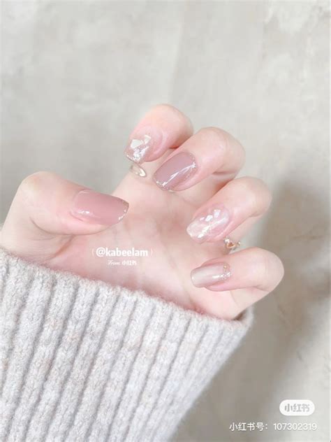 Nude Base With Shells Nails Stylish Nails Art Soft Nails