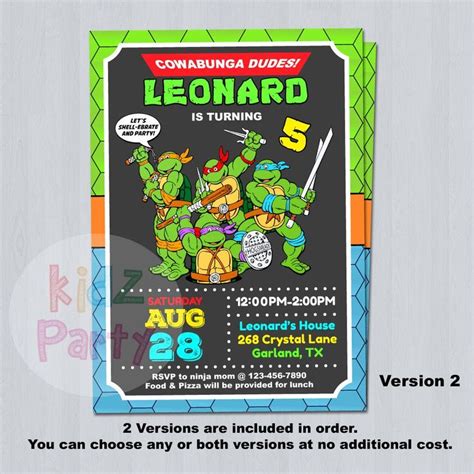 Ninja Turtle Invitation Ninja Turtles Party TMNT Invitation Teenage