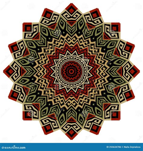 Zigzag Colorful Mandala Greek Tribal Ethnic Vector Background Round