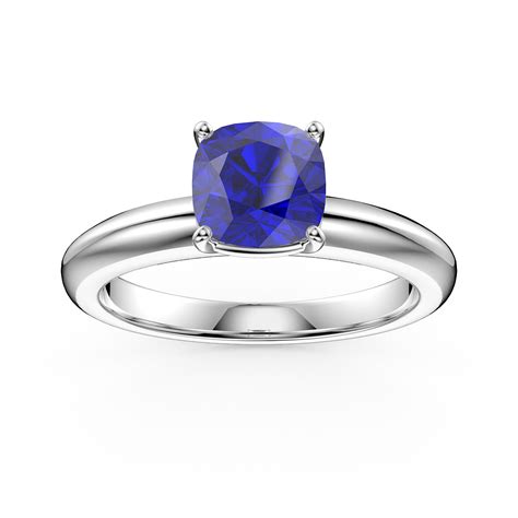 Unity 1ct Blue Sapphire Cushion Cut Solitaire Platinum Plated Silver Promise Ring Jian London