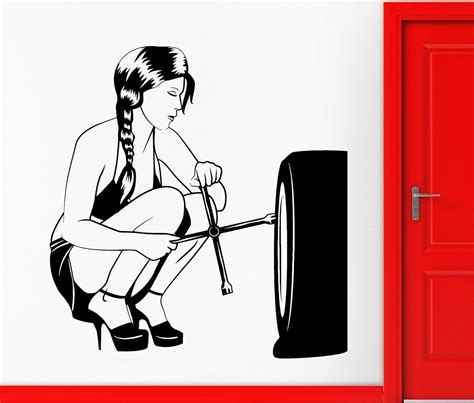 Wall Stickers Vinyl Decal Girl Mechanic Fix Tire Cool Sexy