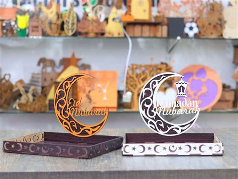 Laser Cut Wooden Tray Ramadan Mubarak Gift Tray Eid Mubarak Tray Mm