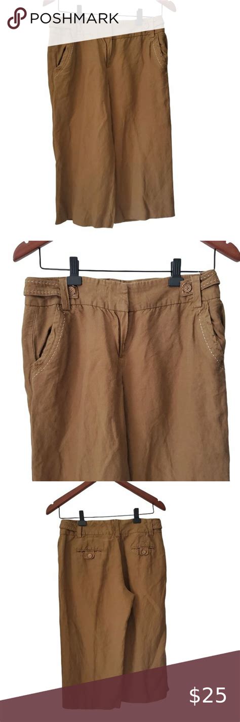 Larry Levine Linen Blend Brown Mid Rise Wide Leg Cropped Capri Pants