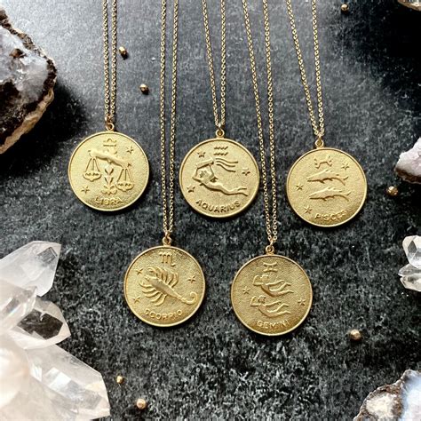 Gold ZODIAC Necklace Astrological Sign Vintage Brass Coin 14k Gold Fill ...